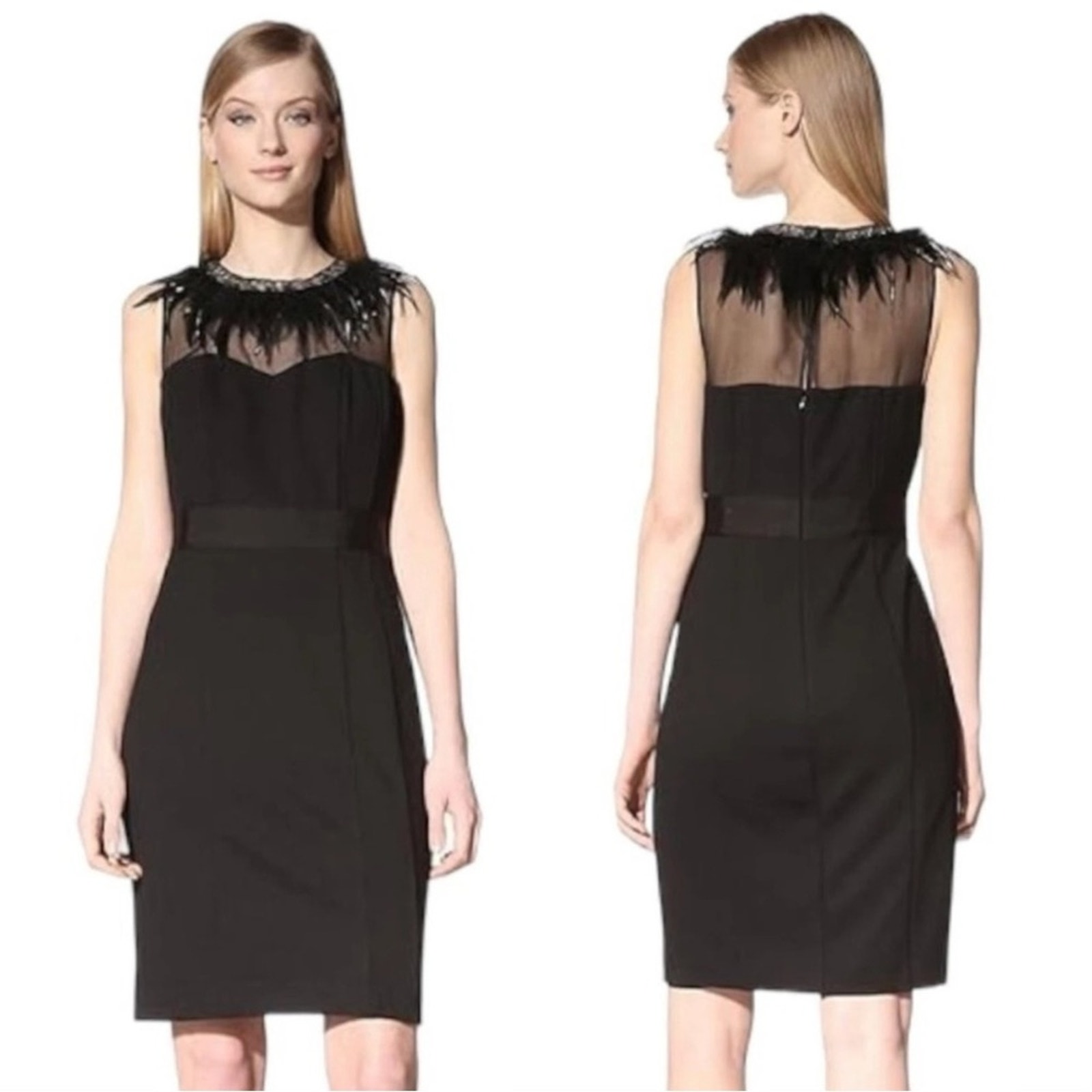 Nwt Nue By Shani Feather Neck Shaping/Firming Sheath Dress Black Size 6